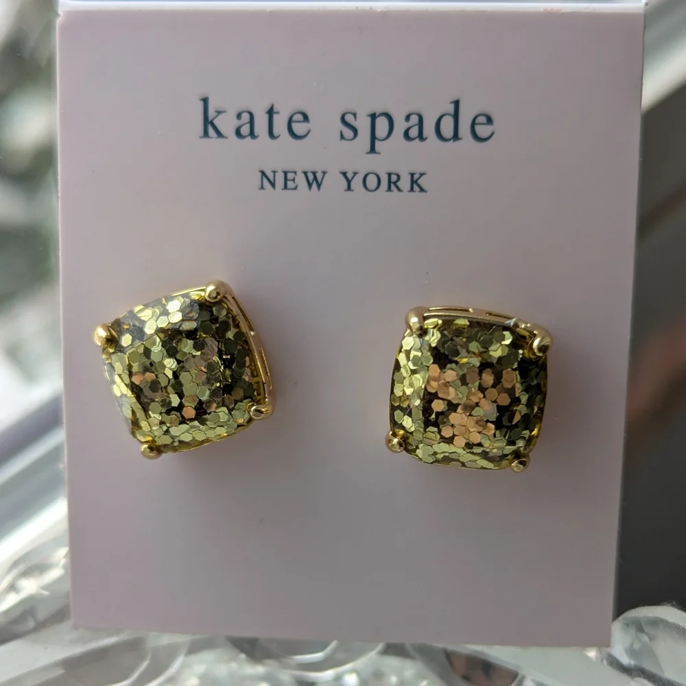 NWT Kate Spade Gold Glitter Squares Earrings